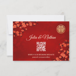 QR Code | Cherry Blossom Red RSVP Chinese Wedding Card