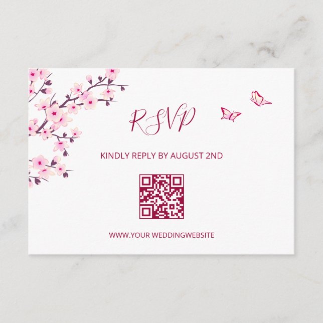 QR Code |  Cherry Blossom RSVP Enclosure Card (Front)