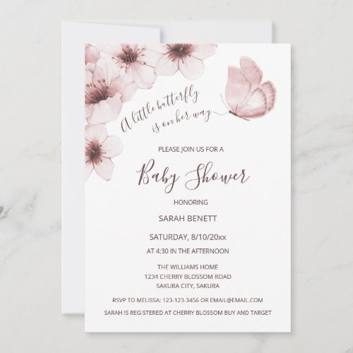 QR Code Cherry Blossoms Watercolor Baby Shower Invitation