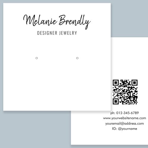 QR Code Chic Black White Jewelry Earring Display  Square Business Card