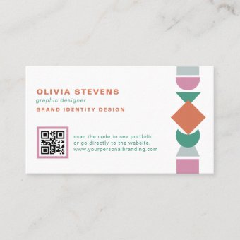 QR code chic retro geometric shapes modern Business Card | Zazzle