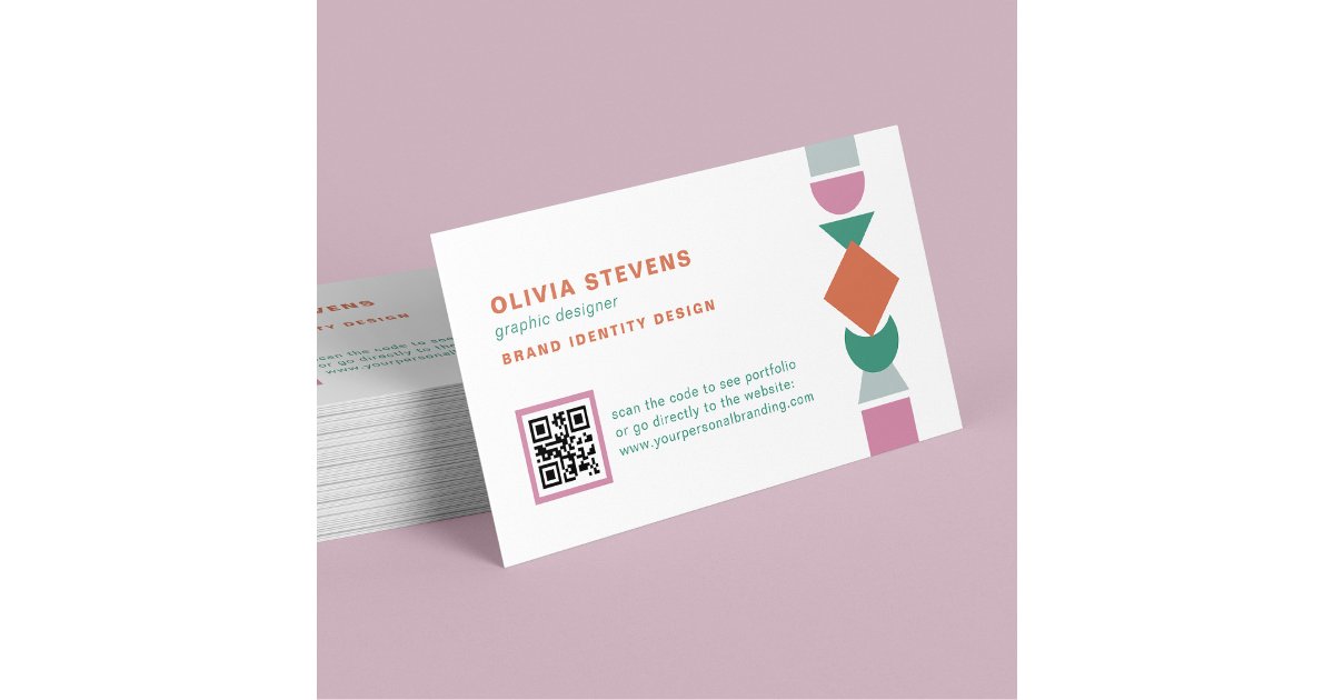 QR code chic retro geometric shapes modern Business Card | Zazzle