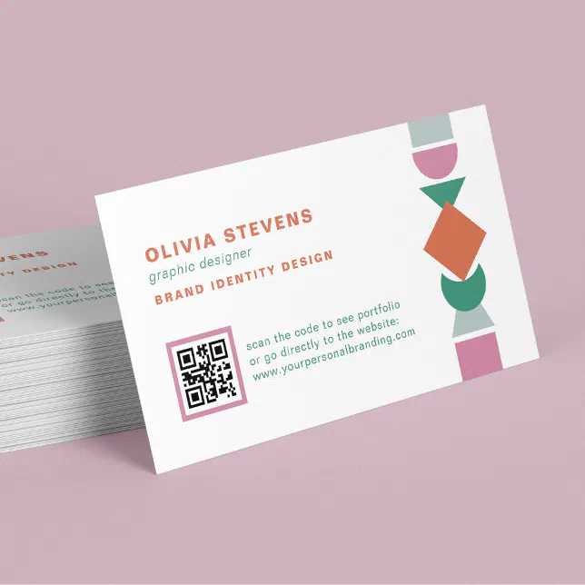 QR code chic retro geometric shapes modern Business Card | Zazzle