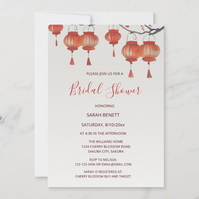 QR Code | Chinese Lanterns Bridal Shower Invitation (Front)