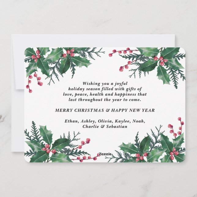 QR Code Christmas Holly Greenery 5 Photo Collage Holiday Card (Back)