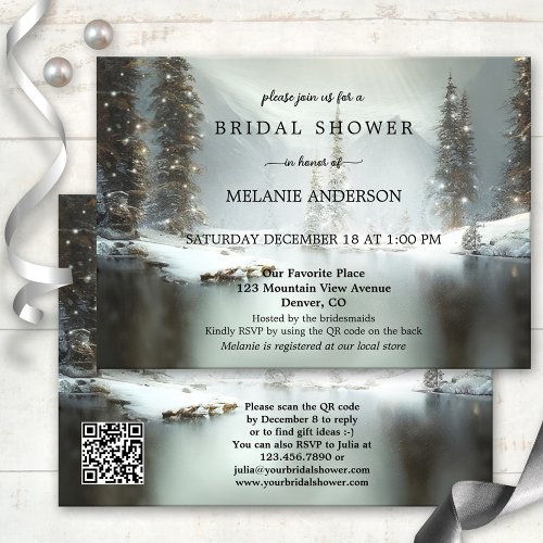 QR Code Christmas Winter Bridal Shower Invitation