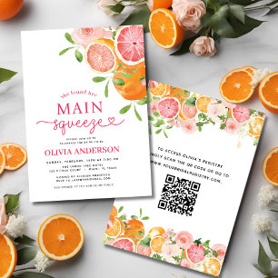 QR Code Citrus Main Squeeze Bridal Shower Invitation