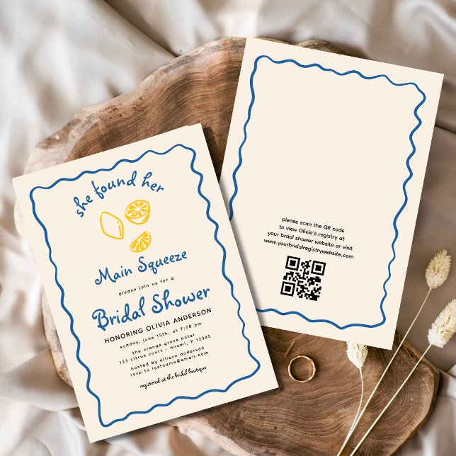 QR Code Citrus Main Squeeze Funky Bridal Shower Invitation (Creator Uploaded)