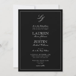 QR Code Classic Black & White Monogram Wedding Invitation | Zazzle