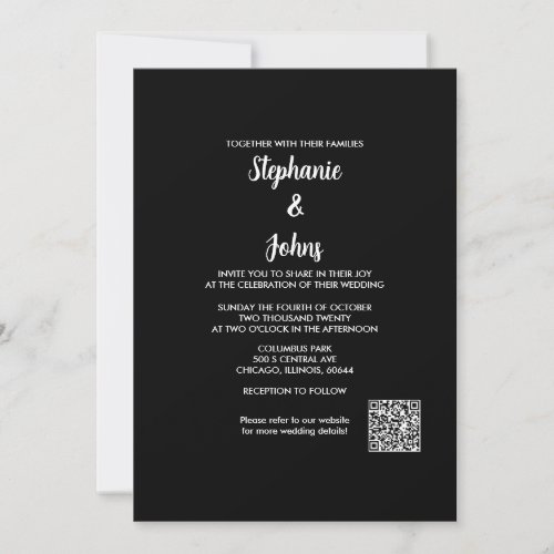 QR Code Classic Black White Script 2024 Wedding Invitation
