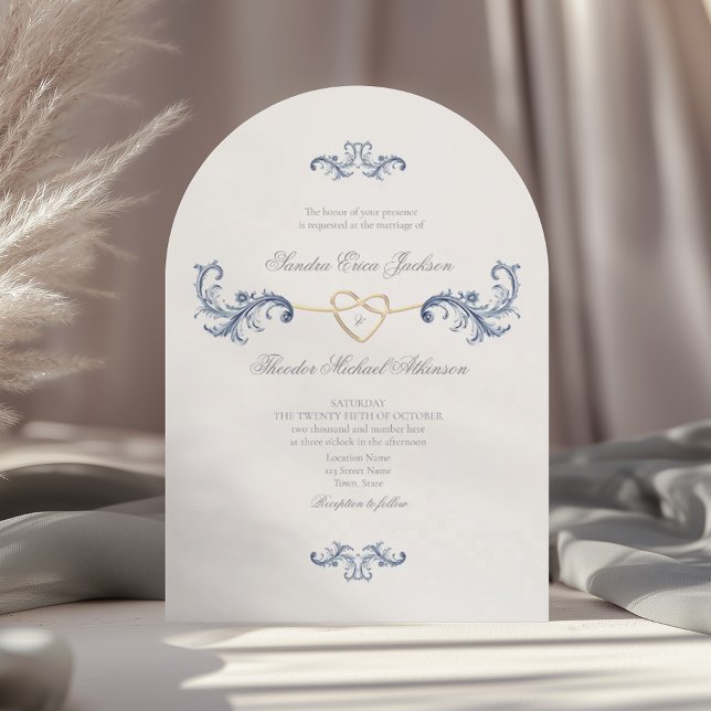 QR Code Classic Dusty Blue Wedding Invitation (Creator Uploaded)