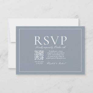 QR Code Classic Elegant Dusty Blue Script RSVP Card
