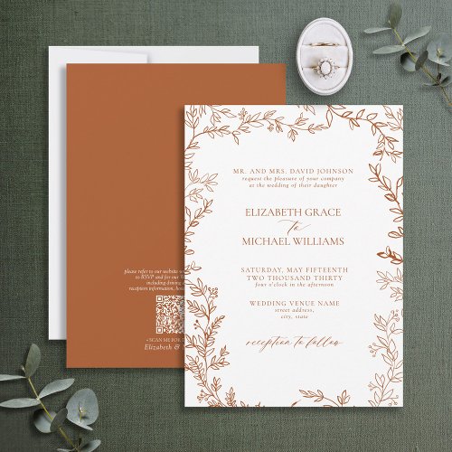 QR Code Classic Formal Burnt Orange Wedding Invitation