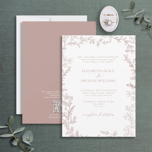 QR Code Classic Formal Elegant Dusty Rose Wedding Invitation