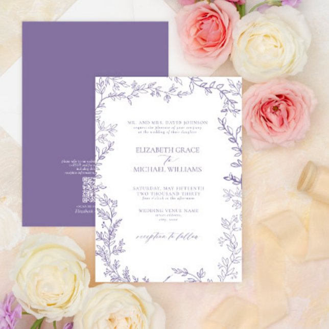 QR Code Classic Formal Elegant Lavender Wedding Invitation (Creator Uploaded)