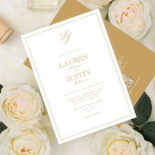QR Code Classic Gold Script Monogram Wedding Invitation