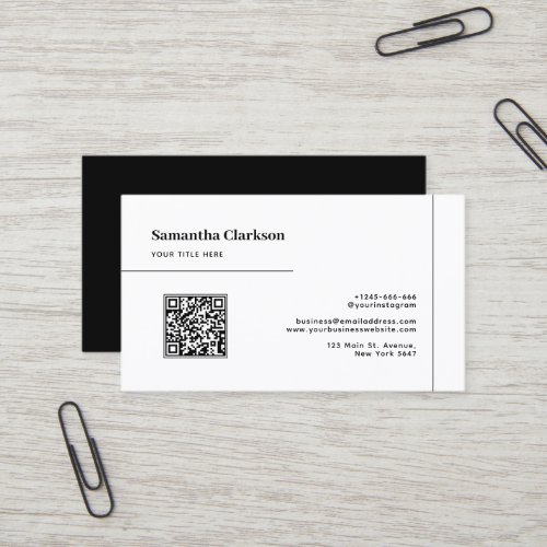 QR Code Classic Minimalist Black and White Line Business Card