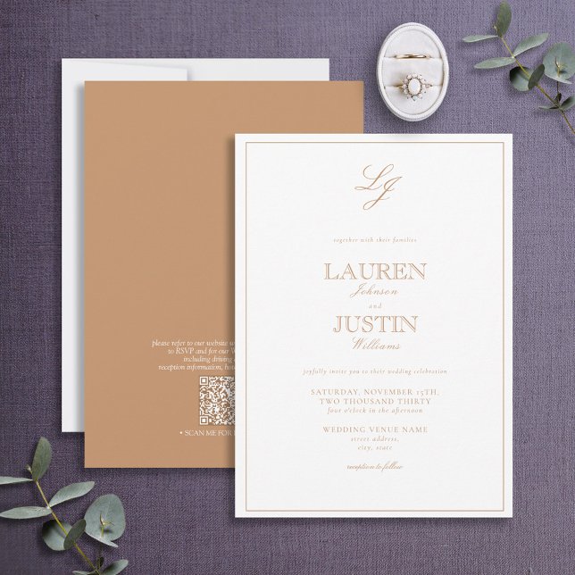 QR Code Classic Terracotta Script Monogram Wedding Invitation (Creator Uploaded)