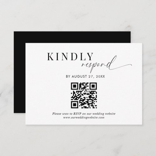 QR Code Classy Black White Script Wedding Enclosure Card