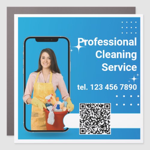 QR Code Cleaning Service Blue Car Magnet
