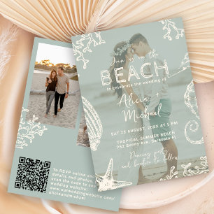 QR code coastal beach destination wedding Invitation