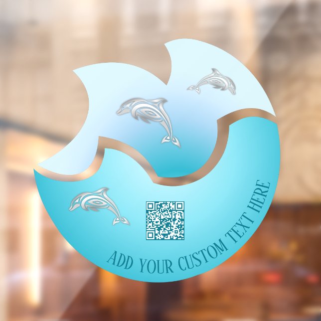 QR Code | Coastal Blue Wave Dolphins Window Cling (Sheet 2)