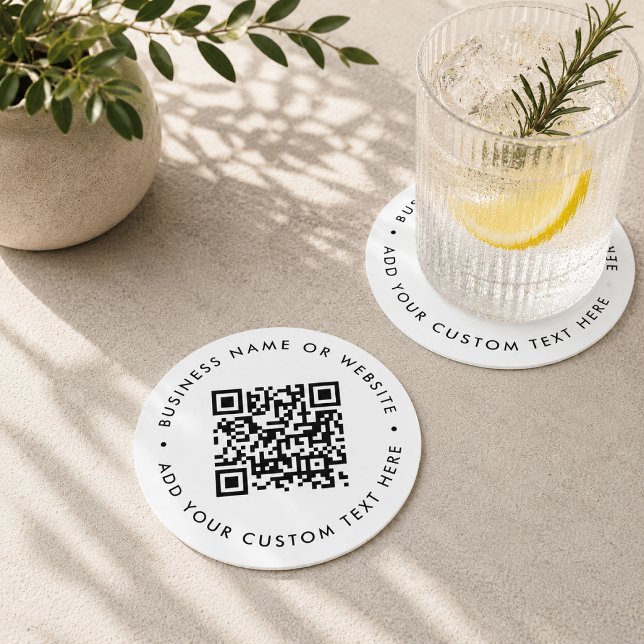 QR Code Coaster Set | Custom Website Link Business (Custom white QR code coaster for website links, menus, bookings, reviews, and promos.)