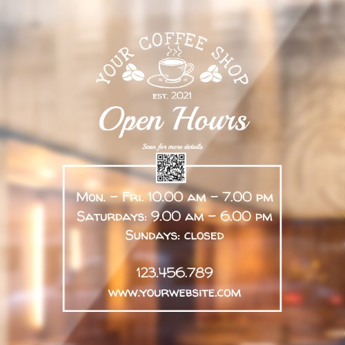 QR code coffee shop open hour sign decals
