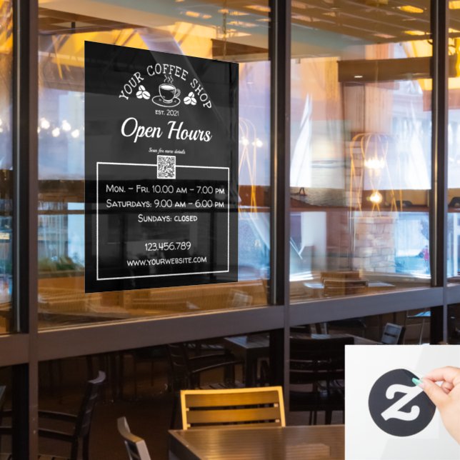 QR code coffee shop open hour sign decals (Restaurant Window)