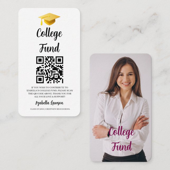 QR Code College Fund Graduation Party Graduate  Enclosure Card (Front/Back)