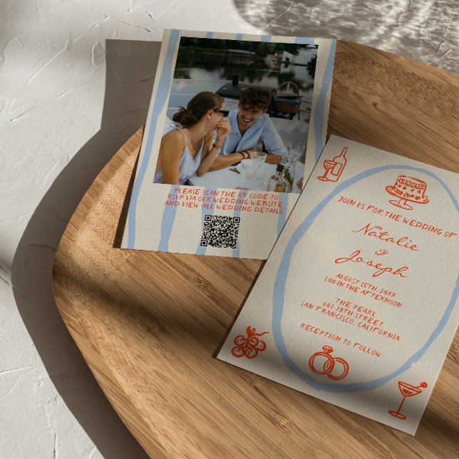 QR Code Colorful Hand Written Photo Fun Wedding Invitation (Creator Uploaded)