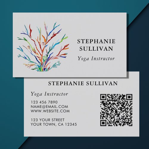 QR Code Colorful Yoga Instructor Business Card