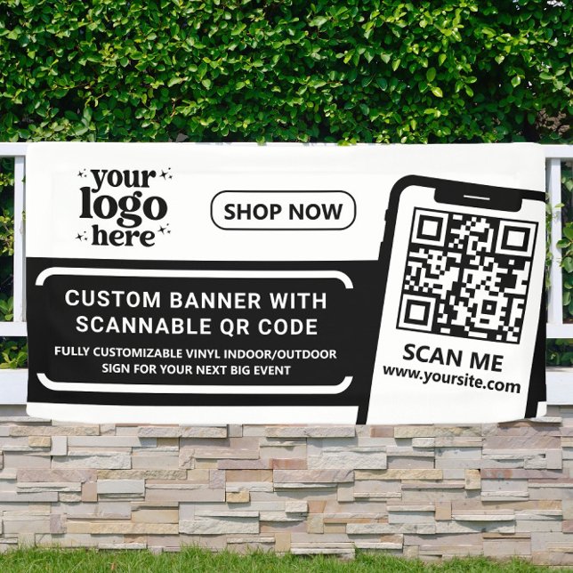 QR Code Company Logo Black Indoor Outdoor Vinyl Banner (Creator Uploaded)