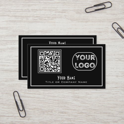 QR Code Company Logo Black Minimalist Business Card