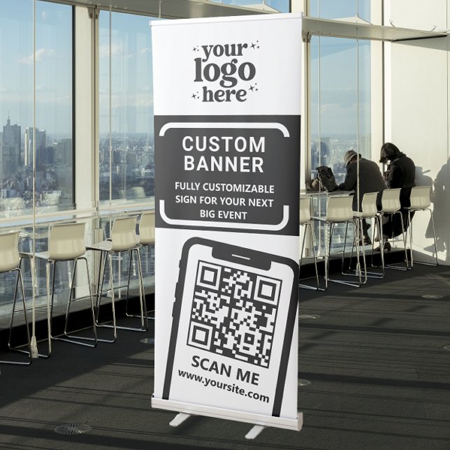 QR Code Company Logo Black Standing Event Roll Up Retractable Banner (Creator Uploaded)