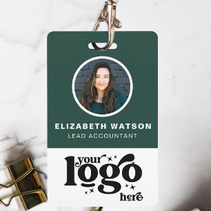 QR Code Company Logo Dark Green Photo Employee ID Badge
