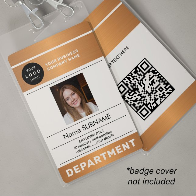 QR code company logo employee photo copper ID Badge (Creator Uploaded)