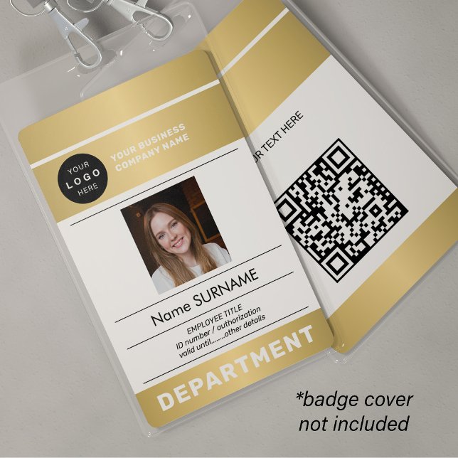 QR code company logo employee photo gold ID Badge (Creator Uploaded)