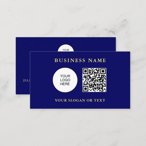 QR Code Company Logo Here Template Navy Blue Business Card
