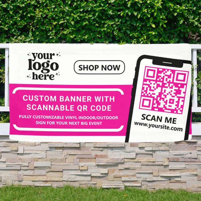 QR Code Company Logo Hot Pink Indoor Outdoor Vinyl Banner (Creator Uploaded)
