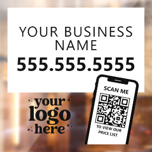 QR Code Company Logo Modern Minimalist Black White Window Cling