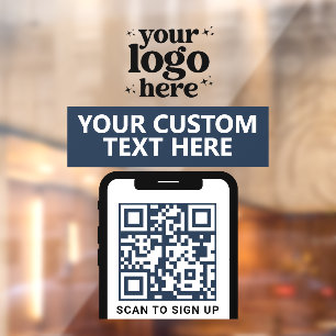 QR Code Company Logo Modern Minimalist Navy Blue Window Cling