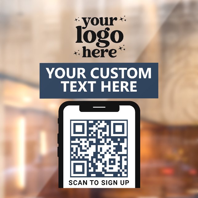 QR Code Company Logo Modern Minimalist Navy Blue Window Cling (Sheet 2)