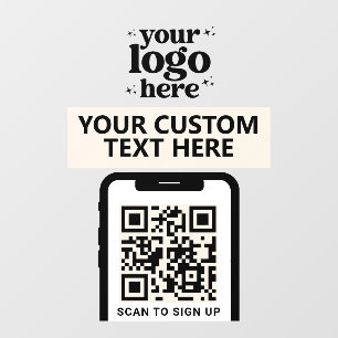 QR Code Company Logo Modern Minimalist Off White Window Cling