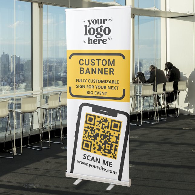 QR Code Company Logo Yellow Standing Event Roll Up Retractable Banner (Creator Uploaded)