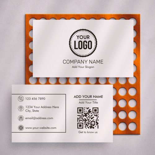 QR Code Company Minimalist Simple Black With Logo Business Card