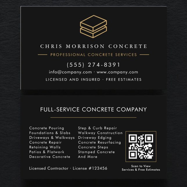 QR Code Concrete & Cement Contractor Company Business Card (Creator Uploaded)