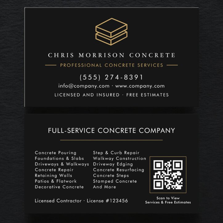 QR Code Concrete Cement Contractor Company Business Card