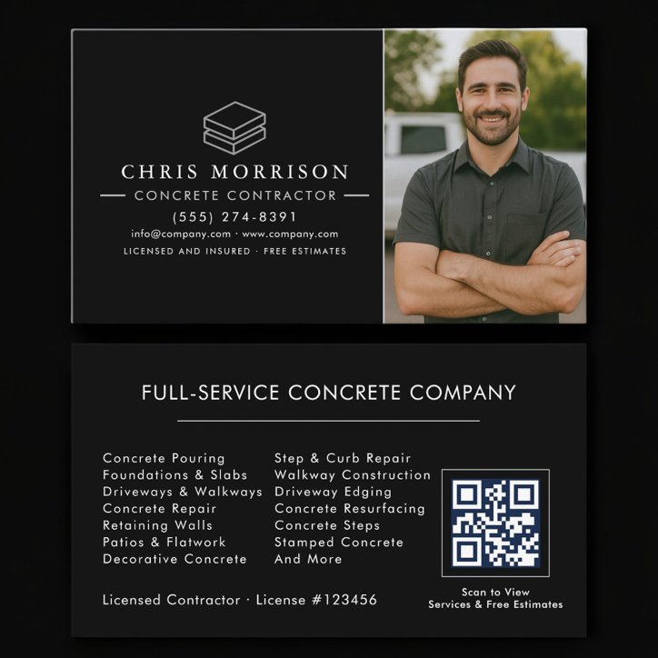 QR Code Concrete Cement Photo Construction Business Card