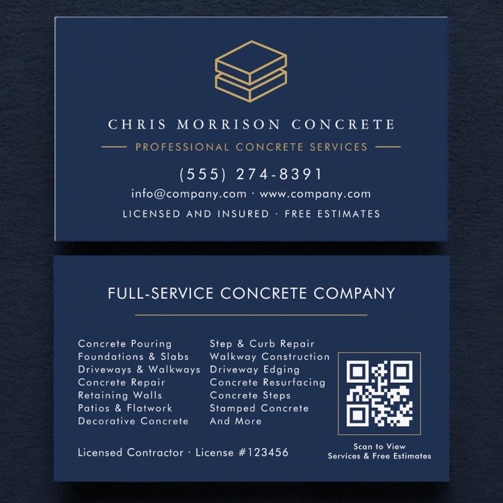 QR Code Concrete Cement Solutions Company Business Card